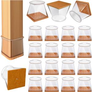 24 Pcs Chair Leg Floor Protectors for Hardwood Floors Square Silicone Covers to Protect Wood Tile Floors Felt Pads Furniture Leg Caps Anti-Scratch Reduce Noise (Fit:1-5/8" to 1-3/4")