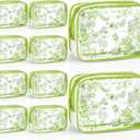 Set of 10 Clear Floral Cosmetic Bags PVC Makeup Bags Waterproof Travel Organizer Toiletry Pouches for Wedding Birthday Baby Shower Party Ideal Gift for Women Nurse Bridesmaid(Sage Green)