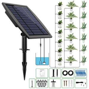 Solar Automatic Drip Irrigation Kit System, JIYANG Solar Powered Auto Easy DIY Watering Device Supported Pots Plants, 12 Timing Modes with Anti-Siphoning Device (Supported 20-30 Pots, 12 Timing Modes)