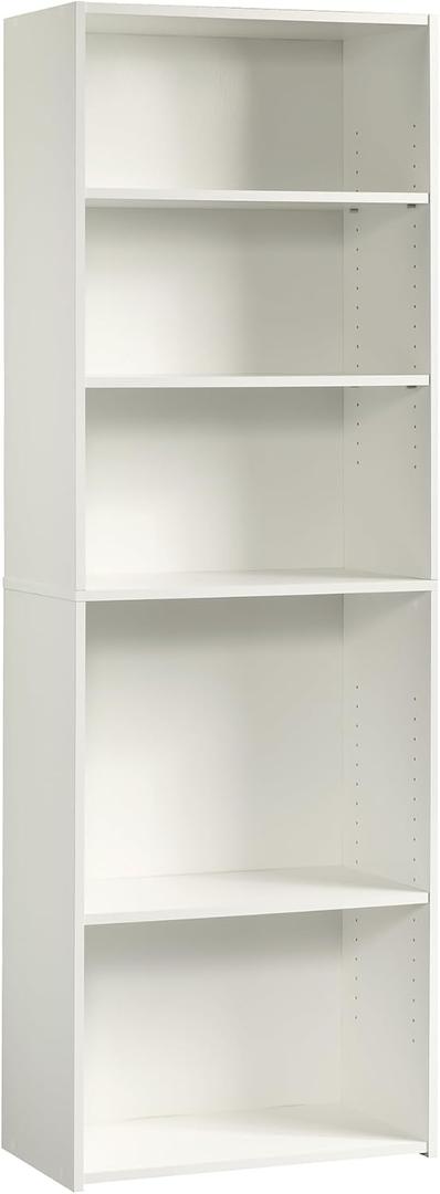 Sauder Beginnings 5-Shelf Bookcase, Bookshelf with Adjustable Storage Shelves, L: 24.57" x W: 11.50" x H: 71.18", Soft White