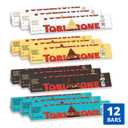 TOBLERONE Assorted Chocolate Bars Variety Pack (Milk, Dark, White, & Salted Caramelized Almonds), Bulk Chocolate, 12 - 3.52 oz Bars (EXP 03/21/26)