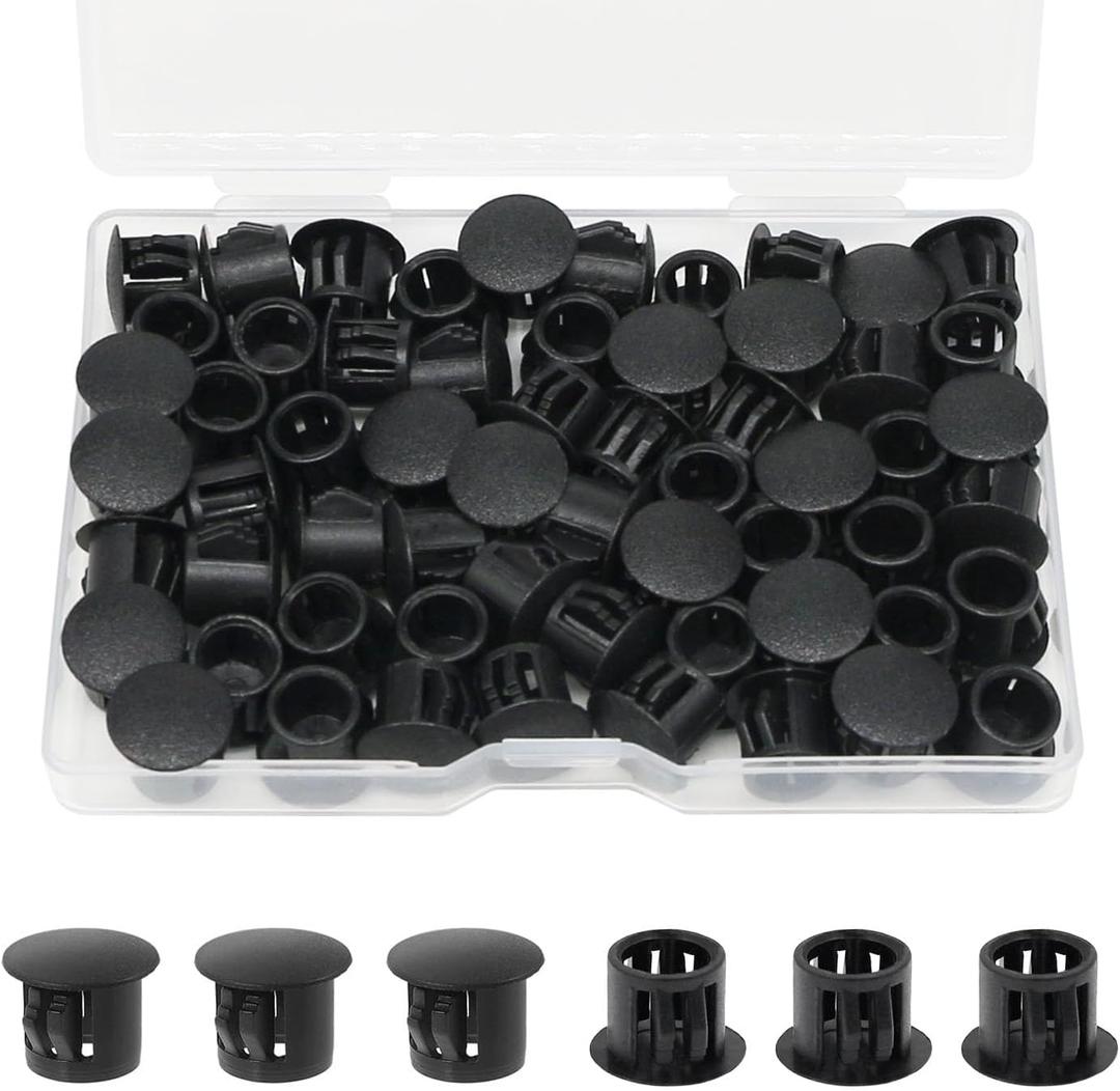 60PCS Black Plastic Hole Plugs Plastic Plugs for Round Holes Filler Door Screw Hole Plugs 3/8"