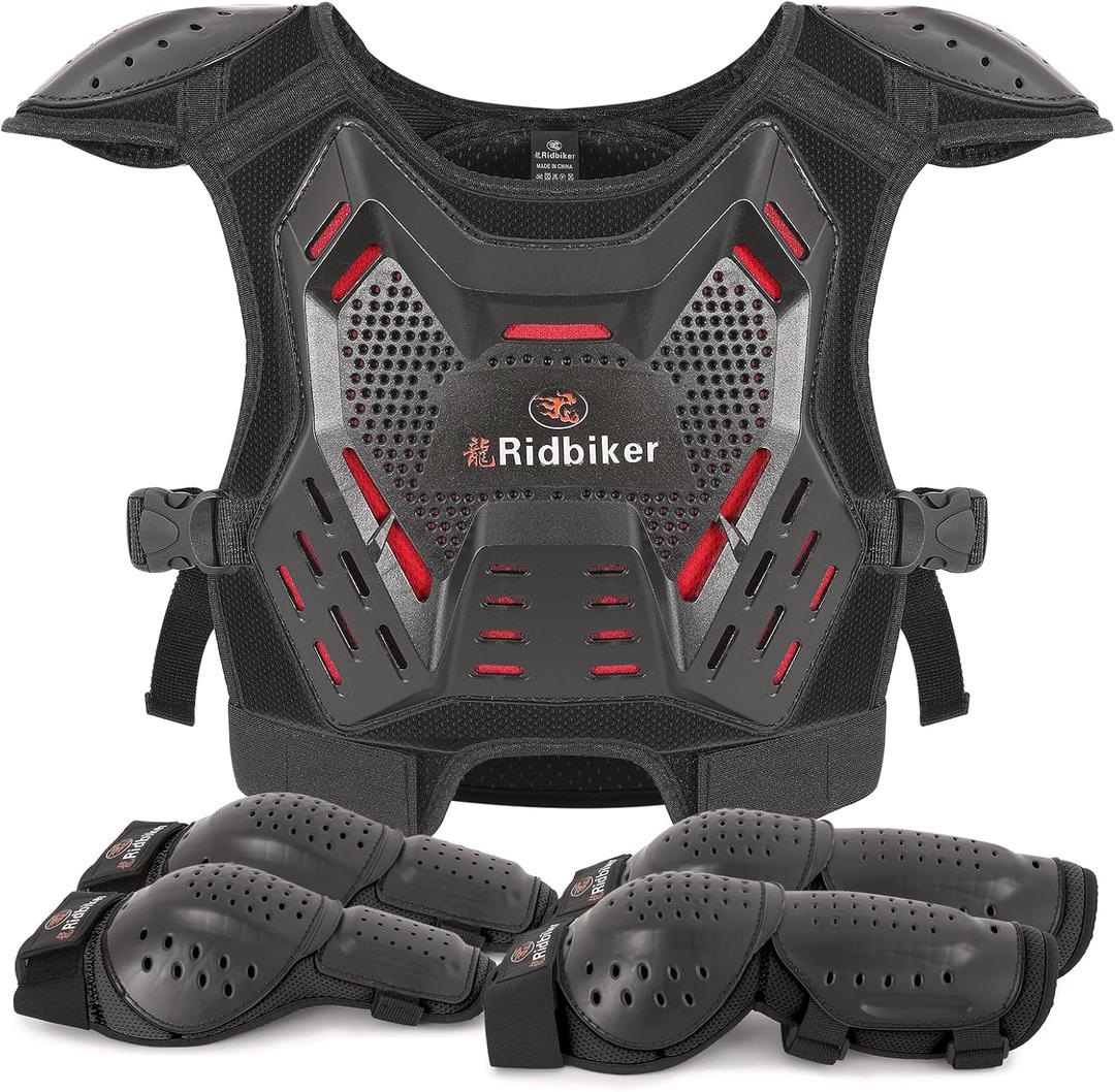 Kids Dirt Bike Gear Motocross Chest Protector Motorcycle Protective Gear Armor Vest Knee Guards Elbow Pads Dirt Bike Riding Gear for Baby Biker ATV, Black