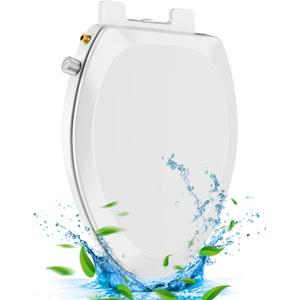 Non-Electric Elongated Bidet Toilet Seat with Quiet-Close and Self-Cleaning Dual Nozzles, Easy Installation, White - Fits Elongated Toilets, Brass Inlet