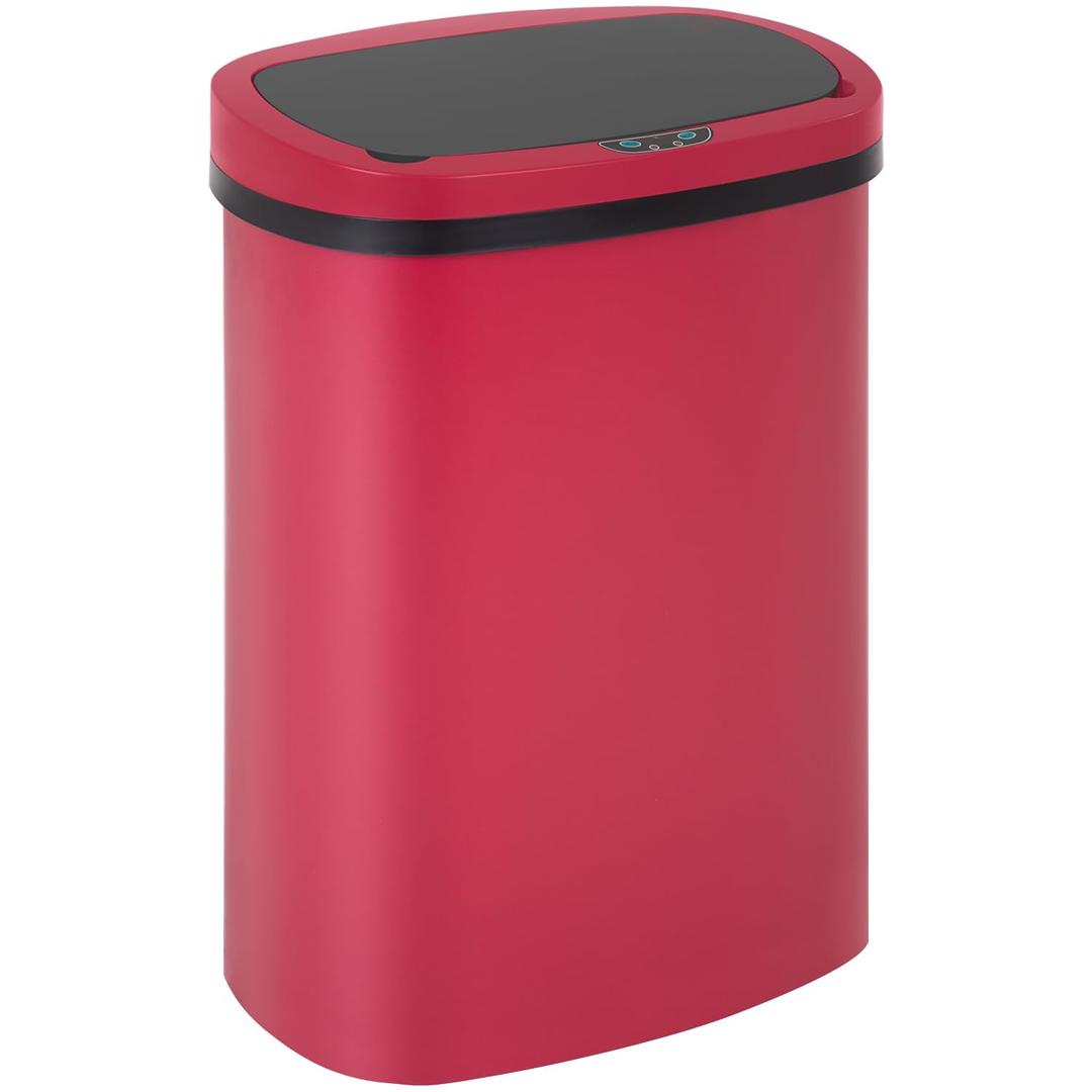 BestOffice | 13 Gallon Plastic Trash Can with Lid | Red | Automatic Touchless Garbage Can | Odor Control | Modern Oval Design | Easy to Clean | Fits Any Kitchen, Bathroom, Office or Home, Plastic, Red