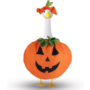BOXOB 2pcs Halloween Porch Goose Costume, Pumpkin Shaped Porch Goose Outfits Including Clothes Hat Outdoor Patio Yard Lawn Art Decoration for 23in Duck Accessories
