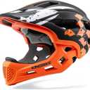 Kids Full Face Helmet Convertible Toddler Bike Helmets with Detachable Chin Guard Boys Girls 4-10 Years Skateboard Scooter Balance Bike BMX MTB Bicycle (Check Flag-Black Orange)