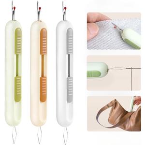 3 Pack Dual Function Seam Ripper and Needle Threader Compact Design Needle Threaders for Hand Sewing Threaders for Sewing Perfect for Easy Stitch Removal and Threading Needles Efficient Seam Ripping (green white orange)