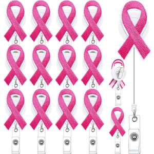 Skyygemm 12 Pcs Breast Cancer Awareness Badge Reels Pink Ribbons Felt Retractable Badge Holder with Alligator Clip for Nursing ID Name Tag Card, Office Nurse, Medical Assistant Student Doctor