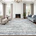 Soalmost 10x14 Area Rugs for Living Room, Non Slip Machine Washable Vintage Rugs, Low Pile Lightweight Large Rug for Bedroom, Dining Room, Home Office Grey