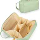 Travel Makeup Bag Gift for Women, Soft PU Leather Cosmetic Bags, Waterproof Toiletry Bag, Portable Wide Open Pouch, Travel Cosmetic Bag with Divider and Handle, Medium, Green