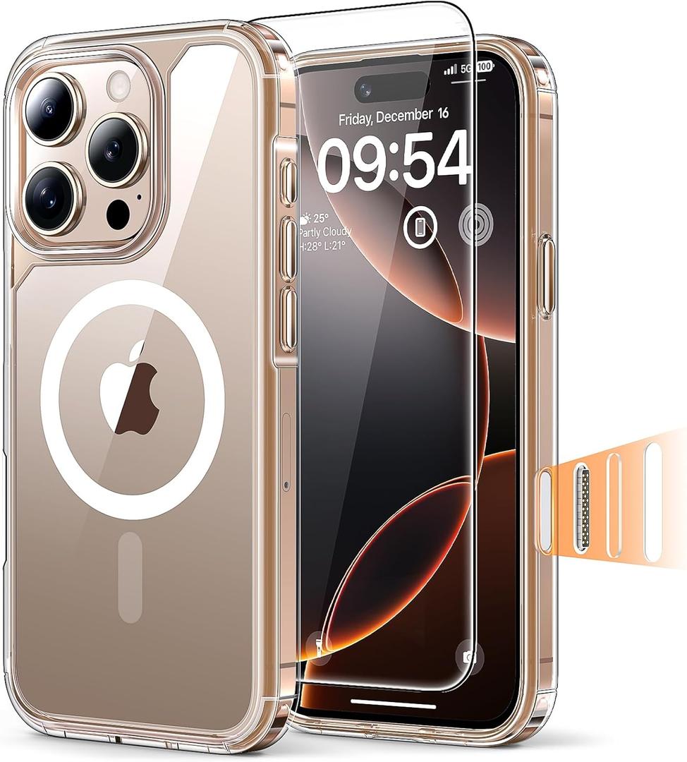 TAURI for iPhone 16 Pro Max Case, Camera Control Compatible with MagSafe, with Screen Protectors, Military-Grade Protection, Slim Magnetic Phone Case for 16 Pro Max 6.9", Clear