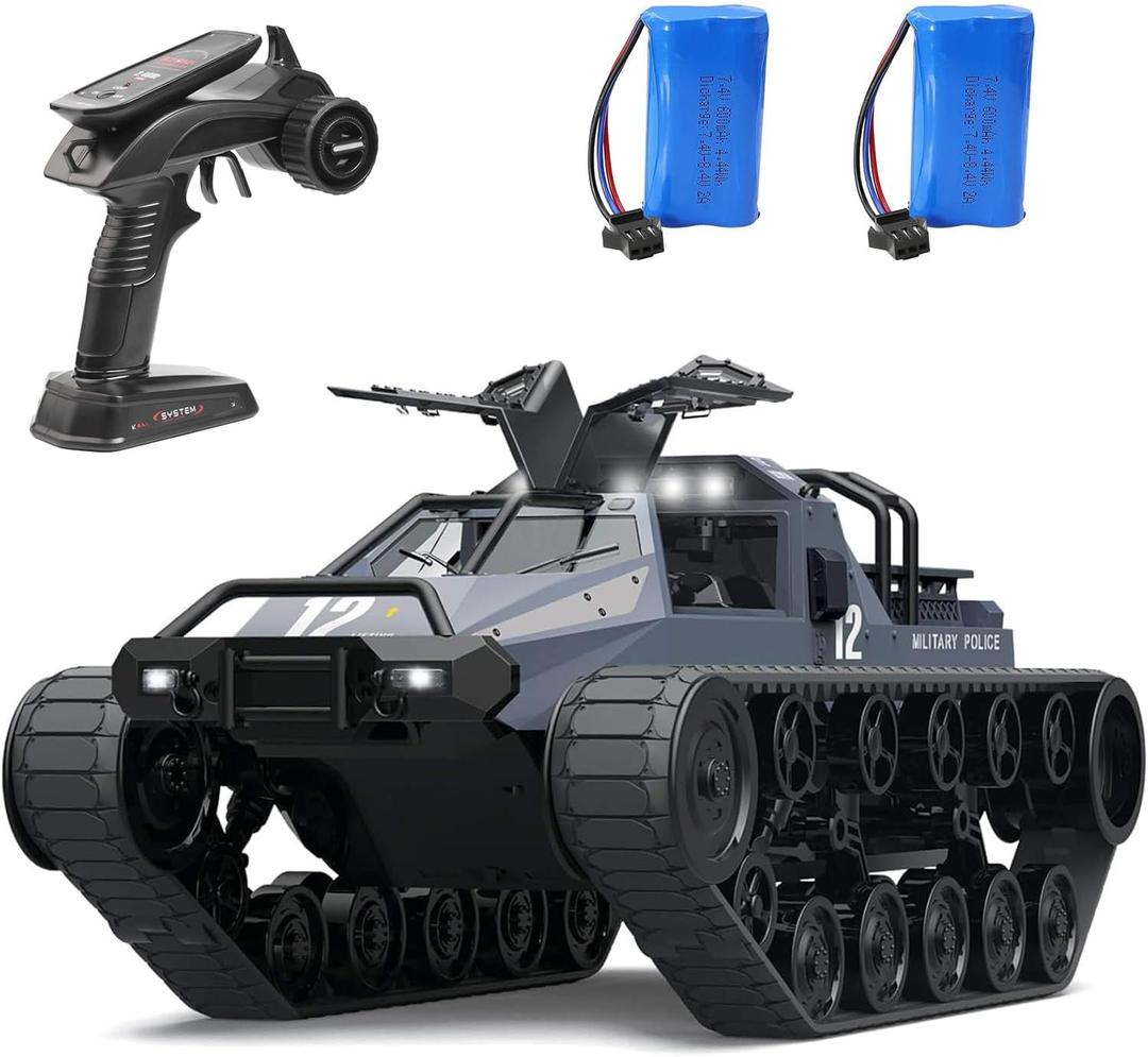 Mostop Remote Control Crawler High Speed Tank Off-Road 4WD RC Car 2.4 Ghz RC Army Truck 1/12 Drift Tank RC Tank for Kids Adults