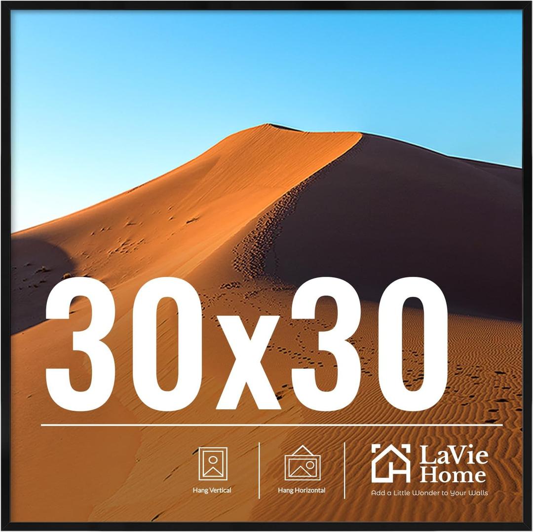 LaVie Home 30x30 Black Picture Frame, 30x30 Wall Display, Modern Style, Horizontal Orientation for Special Occasions