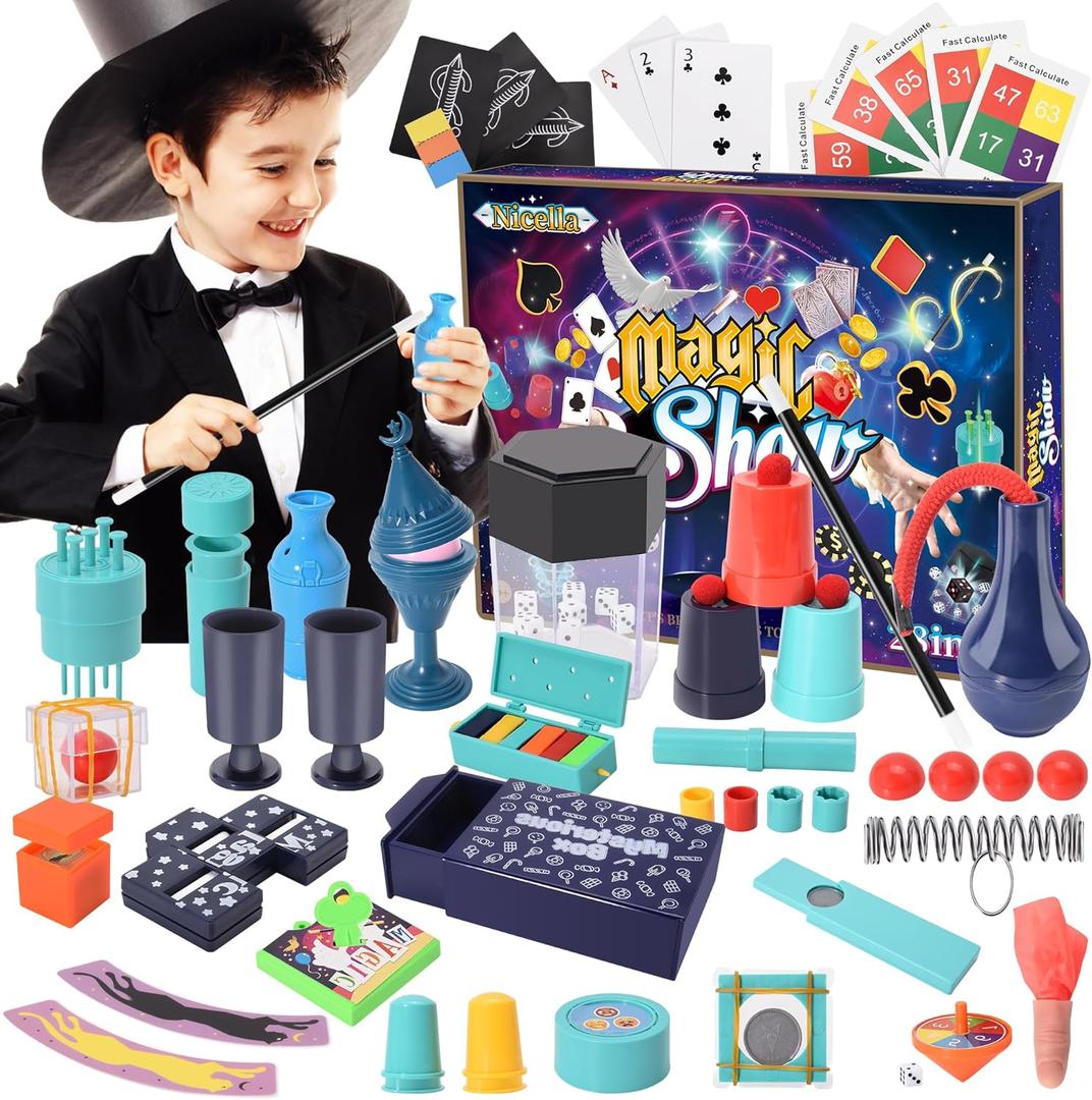 Magic Kit - 208+Magic Tricks for Kids Age 6-8, Magic Set with Manual and Video for Beginners and Kids, Christmas Halloween Birthday Gifts Toys for Ages 6 7 8 9 10 11 12 Years Old Boys Girls
