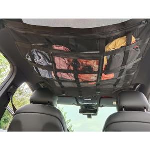 Car Ceiling Cargo Net Pocket Strengthen Load-Bearing Adjustable Double-Layer Mesh Roof Cargo Net Organizer with Zipper 35.4"x25.6" Car Ceiling Net for Car Truck SUV,Car Camping Essentials (Large size)