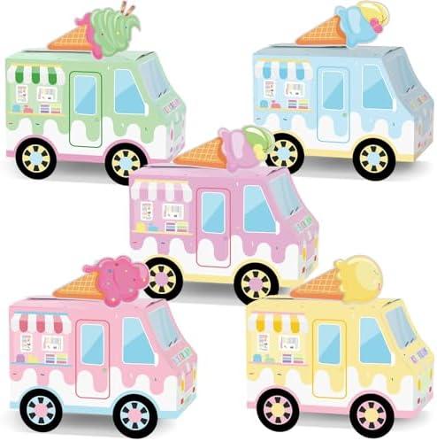 25PCS Ice Cream Truck Boxes for Centerpieces Table Decor Ice Cream Themed Party Favors Treat Boxes Colorful Paper Candy Party Decorations Boxes for Summer Boy Girl Birthday Baby Shower Party Supplies