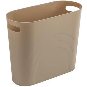 rejomiik Small Trash Can, 3.5 Gallon Slim Garbage Can Plastic Waste Basket with Handles Container Bin for Narrow Spaces Bathroom, Bedroom, Kitchen, Office at Home, Khaki