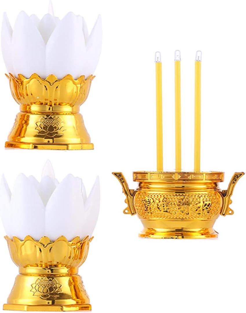 Uonlytech Led Lotus Lantern Ornament Electronic Incense Burner Safe Flameless Buddhist Lamp for Home D Cor Bedroom Living Room Ritual Use