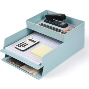 BlueStack 2 Tier Plastic Desk Tray - Stackable Letter Organizer for A4 Paper, Magazines, Receipts