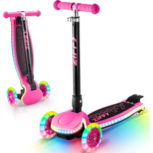 JOVA ZIFFY Light-Up Toddler Scooters for Kids 3-8, 3 Wheel Kids Scooter for Boy Girl 110lbs, 20 Dynamic LED Lights, 4 Adjustable Height Ride-on Kick Scooter, Lean-to-Steer Anti-Slip Wide Deck