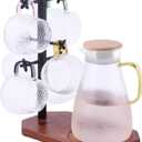 Mug Tree for Large Mugs With 6 Hooks and Coffee Pot Tray - Multi-Function Stand for Counter, Bar Accessory & Kitchen Organizer