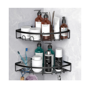 Corner Shower Caddy, 2 Pack Adhesive Bathroom Shower Corner Organizer Shelf, No Drilling Rustproof Wall Mounted Shower Storage Rack Shampoo Holder Organizer (Black)