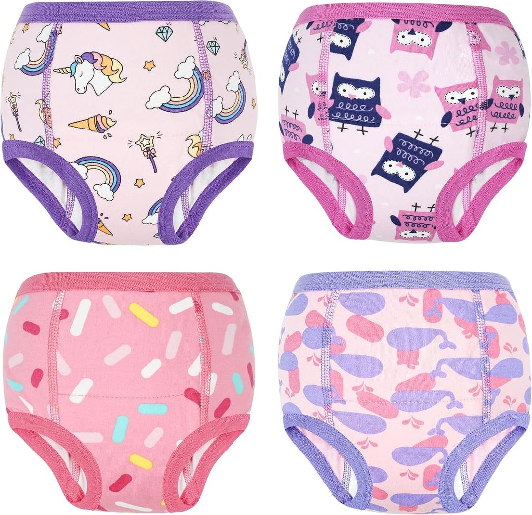 MooMoo Baby Cotton Potty Training Underwear 4 Packs Absorbent Training Pants for Girls 9T