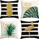 AVOIN colorlife Watercolor Stripes Tropical Plants Throw Pillow Cover, 18 x 18 Inch Pineapple Flamingo Monstera Cushion Case for Sofa Couch Set of 4
