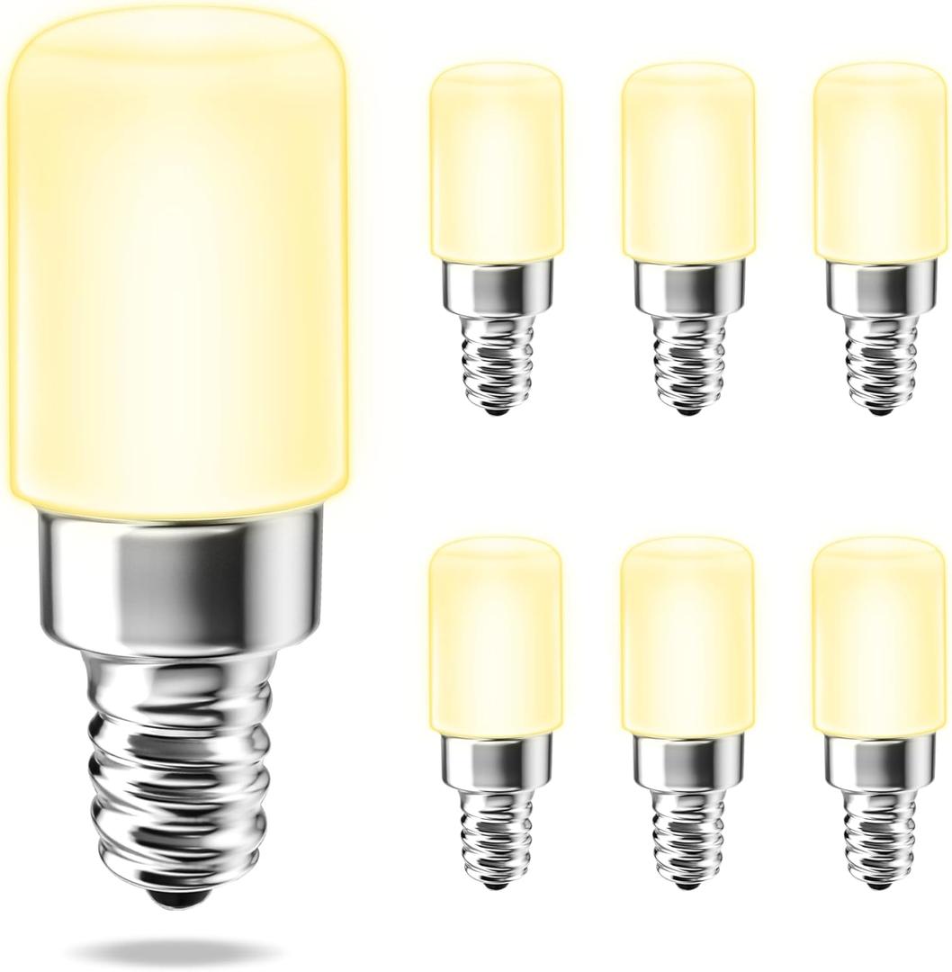2W E12 LED Night Light Bulb, Mini Type B C7 Light Bulb Equivalent 25W, Warm White 3000K, 120V E12 Edison Screw LED Bulb for Chandeliers, Salt Lamp, Non-Dimmable, 6-Pack