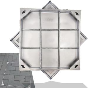 28x28 Invisible Stainless Steel Manhole Cover and Frame for 24" Corrugated Pipe - B-Class 28100 lbs Square Driveway Septic Tank Lid with Base, Metal Inspection Well Cover (True 25.6" ISL)