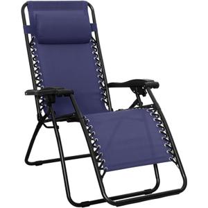 Outdoor Patio Zero Gravity Lounge Chair with Pillow, Folding Reclining and Textilene Adjustable, Folding Lounge Lawn Chairs for Outside, 26", Blue (Navy Blue)