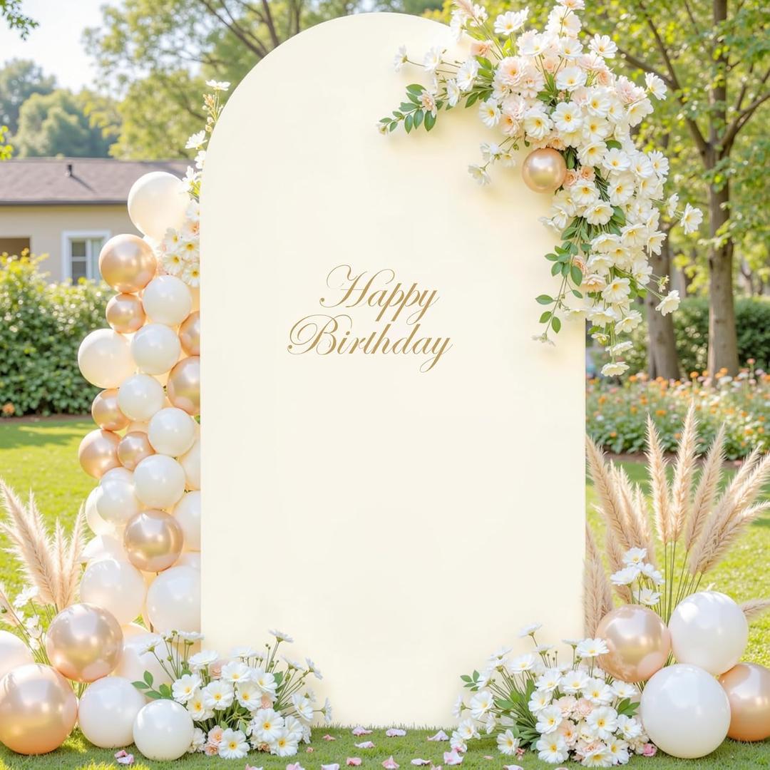 Beige Arch Backdrop Covers, 6FT Polyester Fitted Wedding Arch Stand Cover Round Top Chiara Stretchy Arch Backdrop Cover for Birthday Party Ceremony Banquet Decoration