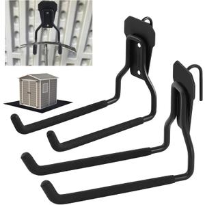 MorningRo 2 Pack Shed Accessories Multi Purpose Shed Hooks Metal Power Tool Holder for Large or Small Tools or Shovels, Black (Straight)