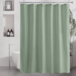 Amazer Sage Green Shower Liner Cloth Waterproof, Soft Sage Green Shower Curtain Liner Fabric with Weighted Stones, Washable Shower Curtain and Liner 2-in-1, 12 Grommet Holes, 72 x 72 Inches