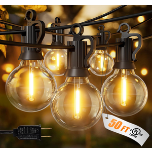 Brightown Outdoor String Lights, 50FT 25 G40 Bulbs Shatterproof Patio Lights, IP65 Waterproof Dimmable Hanging Connectable Globe LED Outdoor Lights for Backyard, Bistro, Porch, Deck, Balcony