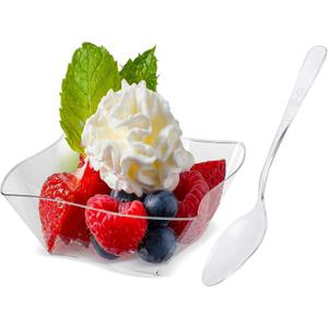 Lawei 100 pack 5 oz Mini Dessert Cups with Spoons - Mini Dessert Plates Disposable Bowls for Chocolate Desserts, Appetizers, Dessert Samplers, Dessert Shot Glasses & More