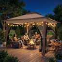 COBIZI 12x12 Pop Up Gazebos On Clearance - Upgrade Easy Up Metal Outdoor Gazebo Waterproof - Portable Gazebo with Mosquito Nettings, 4 Ropes 8 Stakes and Carry Bag for Patio Garden(Coffee), 12x12 Double Roof