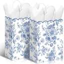 Kolldenn 24 Pcs Blue Floral Gift Bags with Handles Wildflower Party Favor Candy Treat Goodie Bags Scalloped for Birthday Decoration for Bridal Baby Shower Party Supplies