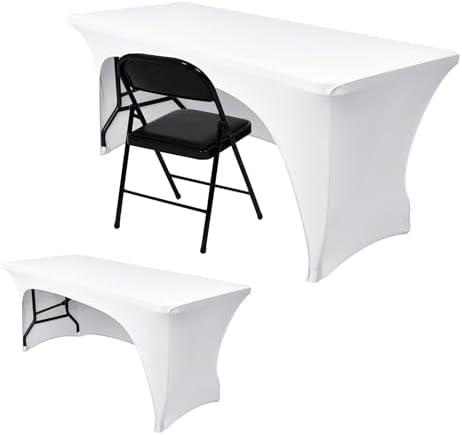 Nasitos 2 Pack Fitted White Tablecloth Rectangle for 4 ft Table-Open Back Folding Stretch Spandex Table Covers Fabric Washable and Wrinkle Resistant for Parties, Wedding, Craft Fair, Trade Show
