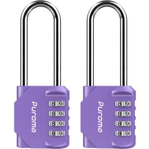 Puroma 2 Pack 2.6 Inch Long Shackle Combination Lock 4 Digit Outdoor Waterproof Padlock for School Gym Locker, Sports Locker, Fence, Gate, Toolbox, Case, Hasp Storage (Purple)