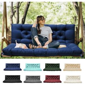 Tycdiose Porch Swing Cushions with Backrest, Replacement Swing Cushions Waterproof for Outdoor Patio Furniture, 2-3 Seater Outdoor Swing Bench Cushions Replacement with Ties (Navy, 60x40 Inches)