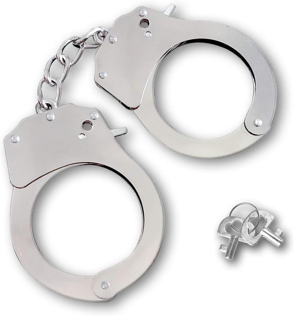 Toy Handcuffs with Keys Metal Toy Handcuffs for Kids (Silver)