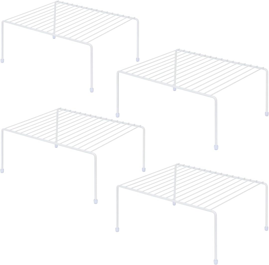 Medium (13.1 x 10.2 Inch) Cabinet Storage Shelf Rack, ShelvesKitchen Counter and Cabinet Shelf, Storage Rack Organizer for Kitchen, Fridge, Cabinet, Bathroom Cupboard& Pantry (4, White)