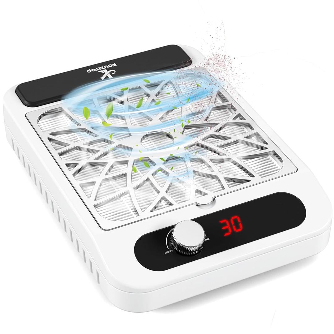 Nail Dust Collector for Nail Techs, Compact & Quiet Vacuum Fan Dust Collector with Reusable Filter, Powerful Dust Suction Machine, Nail Tech Must Haves for Gel Polish, Pedicures, Salon & Home Use (Black White)