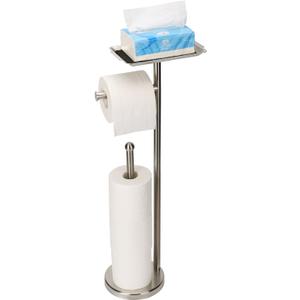 Toilet Paper Holder Stand for Bathroom Floor Freestanding Toilet Roll Dispenser Storages 4 Reserve Rolls, with Top Storage Shelf for Cell Phone (Brushed Nickel)