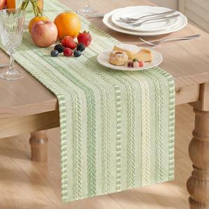 Artoid Mode Sage Green Farmhouse Woven Table Runner, Seasonal Holiday Rustic Kitchen Dining Table Decoration for Home Party Decor 12x72 Inch