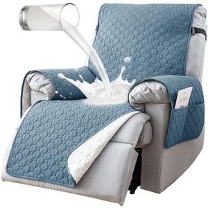 100% Waterproof Recliner Chair Covers, Anti-Slip Small Recliner Cover, Washable Recliner Slipcover with Pocket, Elastic Straps for Pets, Dogs, Gray Blue (23in)