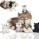 5 Pcs Wolf Stuffed Animal Set, 16 Inch Large Mommy Stuffed Wolf Plush Toy with 4 Cute Babies Wolves Inside, Furry Wolf Plushies with Pups for Kids Boys Girls Christmas Birthday Gift