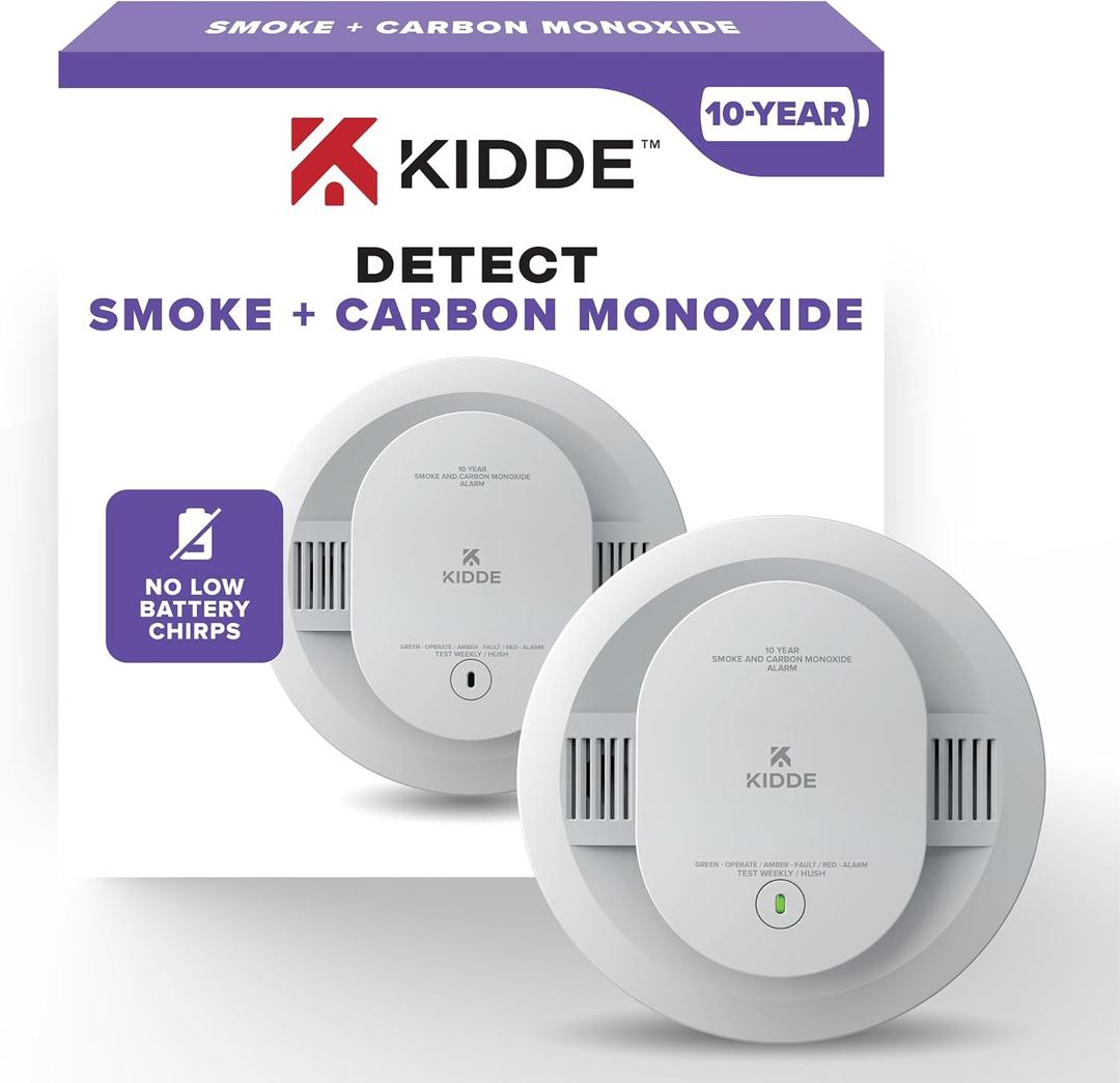Kidde Smoke and Carbon Monoxide Detector, 10-Year Battery Powered, LED Status Lights, 85 dB Alarm, 5-inches, 30CUD10, 1 Pack